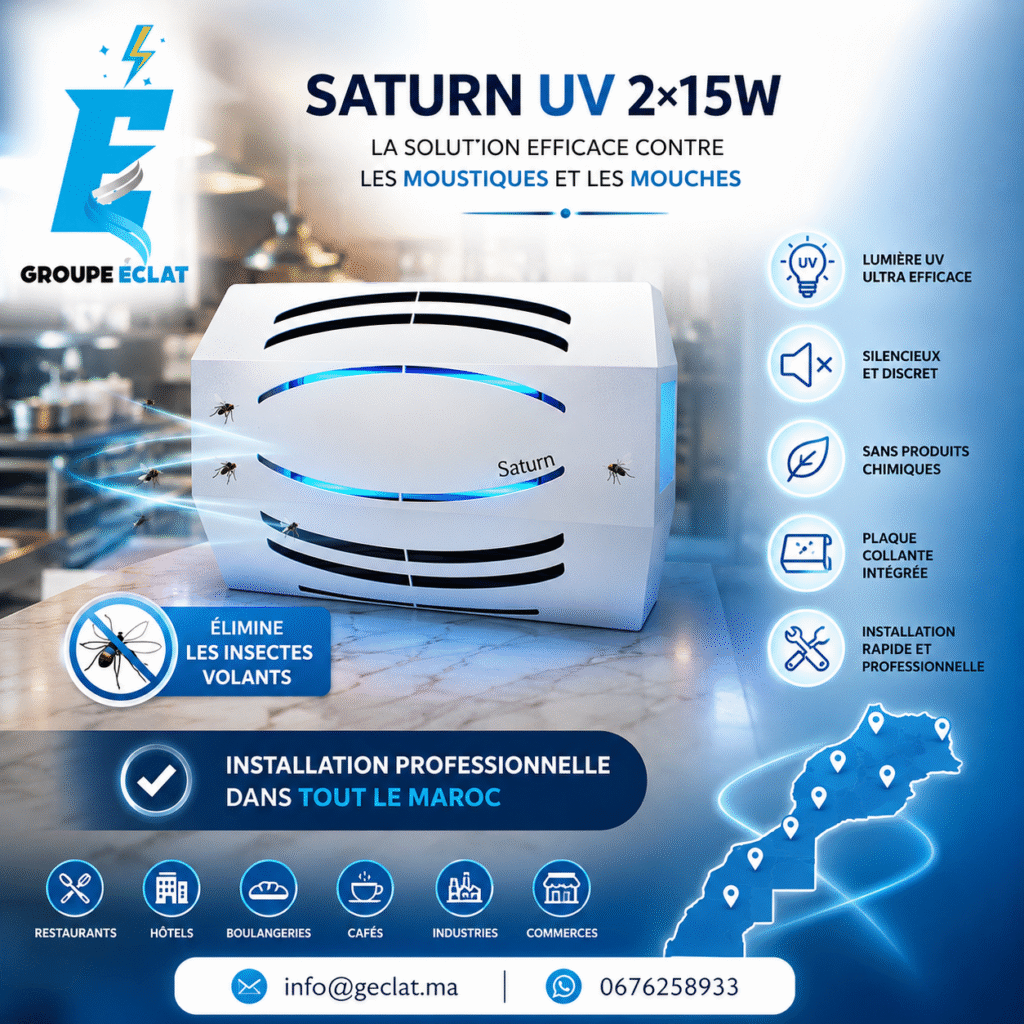 Solution contre les moustiques et les mouches au Maroc : découvrez le Saturn UV 2×15W 1 appareil anti moustique professionnel